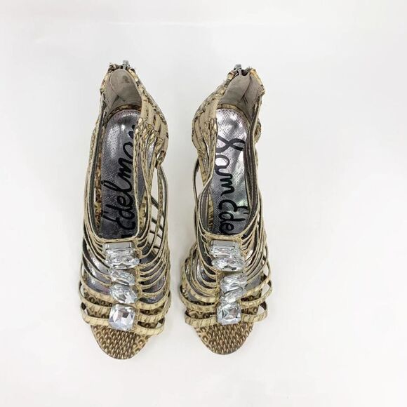 Sam Edelman Shoes Heels Womens 8 Tan Leather Stilleto Zipper Gladiator Sandals - Picture 4 of 8